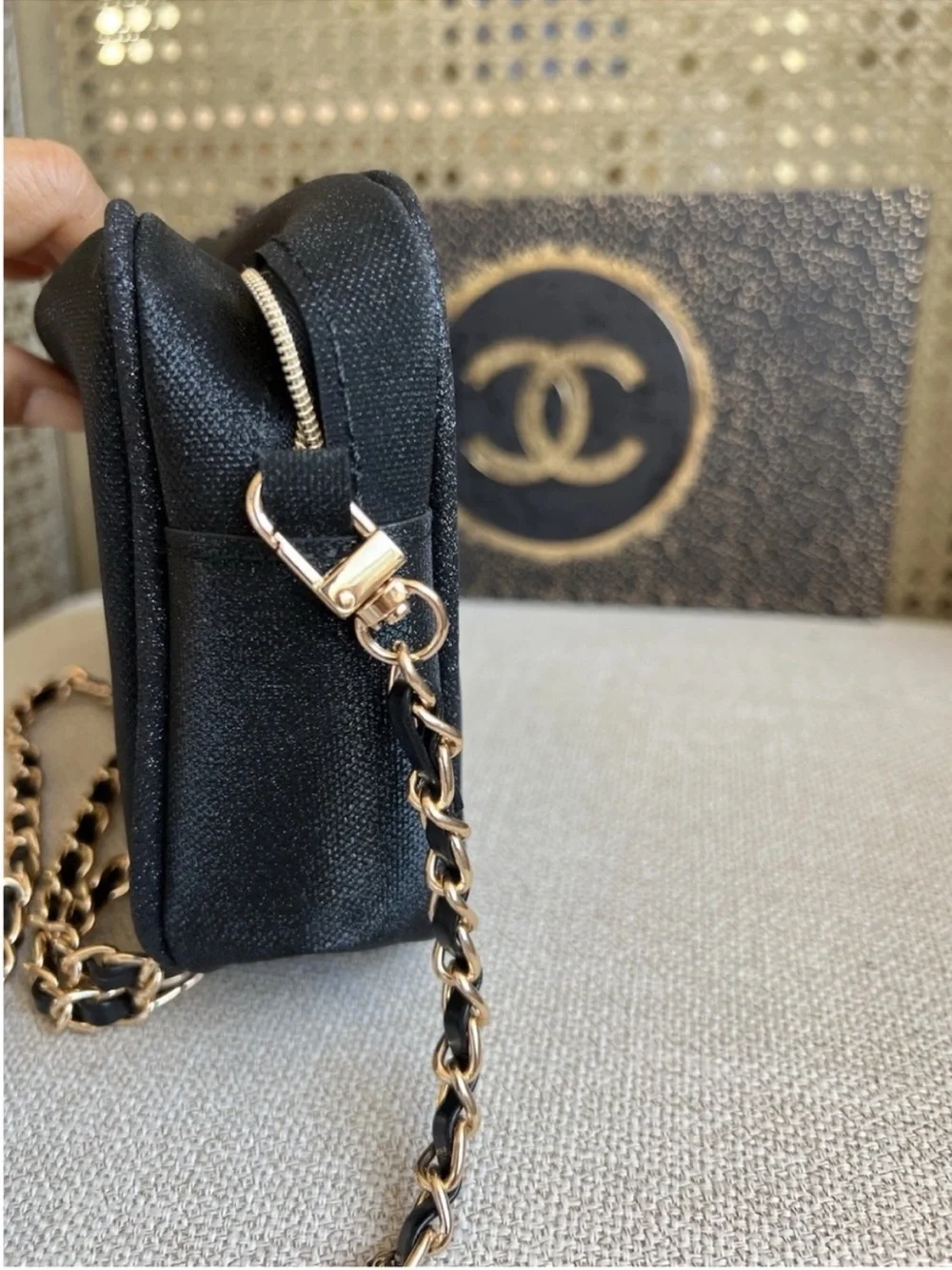 Chanel Black Cosmetic Pouch with Gold Logo VIP GWP